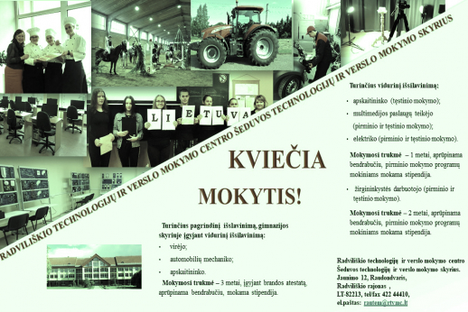 Šeduvos technologijų ir verslo mokymo skyrius kviečia mokytis Šeduvos technologijų ir verslo mokymo skyrius kviečia mokytis