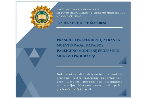 Mokymo centras kviečia mokytis Pataisos pareigūno profesijos Mokymo centras kviečia mokytis Pataisos pareigūno profesijos